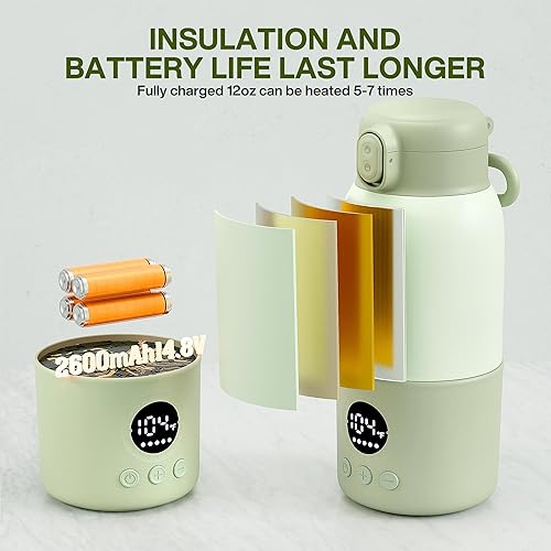 Miniatura 4 de Calentador de biberones portátil para viajes, calentador de biberones de calentamiento rápido de 2 minutos, recipiente de fórmula de 12.8 onzas para