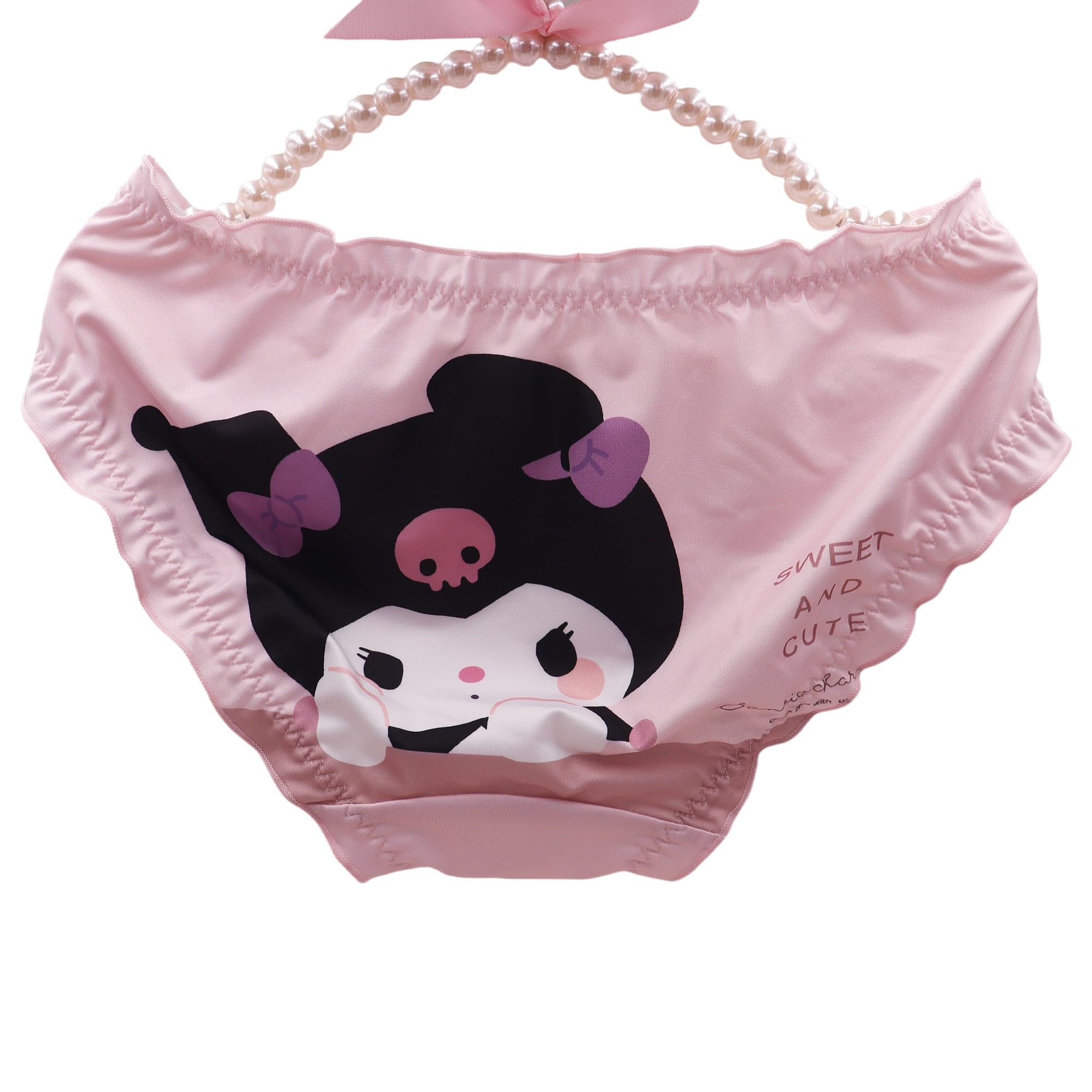 Cartoon Heart Pattern Panties, Ruffled Trim Underwear, Kawaii Character Design, Romantic Valentine's Day Collection, Soft Stretch Fabric