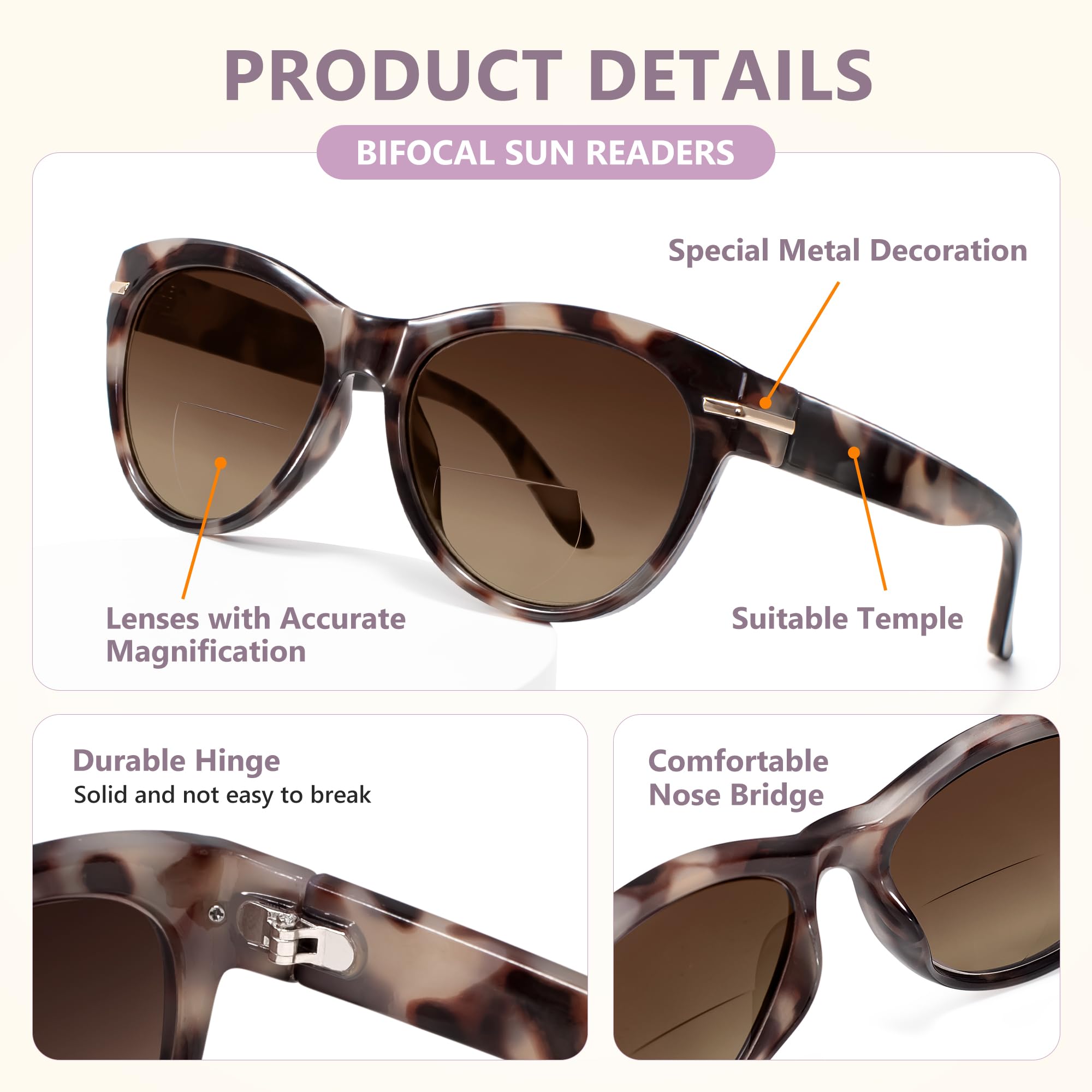 EASY READ Bifokale Lesebrille für Damen, trendige Sonnenbrille, Lesegeräte, UV400-Schutz, 2 Stück