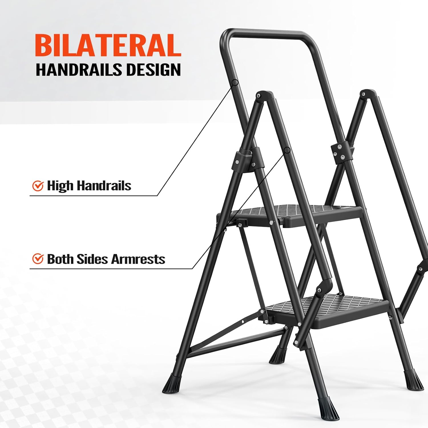 LUISLADDERS 2 Step Ladder with Handrails, Folding Step Stool with Widened Anti-Slip Pedal, 500lbs Lightweight Step Ladder 2 Step Folding, Multi-use for Home Kitchen Pantry Office, Black