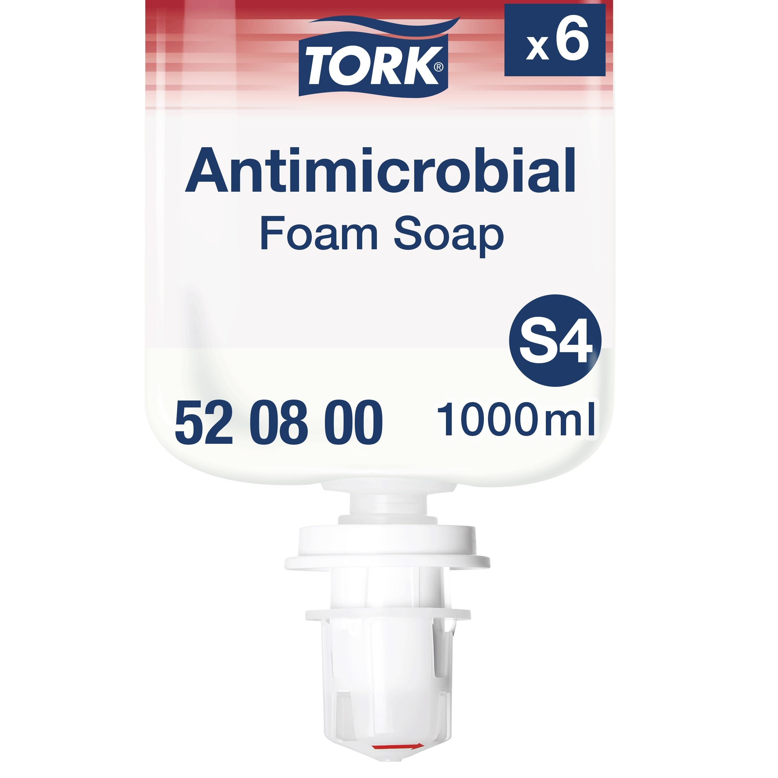 Tork Savon mousse antimicrobien pour les mains S4, qualité Premium, sans parfum, 6 x 1000 ml, 520800
