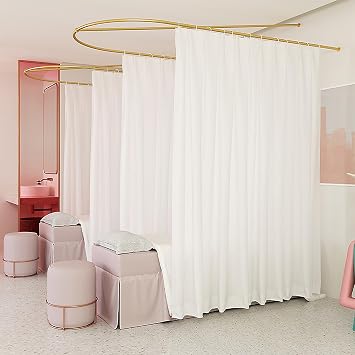 U-Shape Privacy Curtain Room Divider, Metal Support Wall Mounted Curtains, Modern Area Separator Screen, Gold Rod, for Hospitals, SPA, Beauty Salons, Fitting Room,Blue,47in
