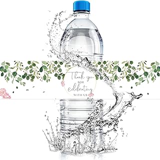 50PCS Waterproof Wedding Water Bottle Labels Eucalyptus Leaf Rose Copper Water Bottle Wraps Personalized Message Stickers for Birthday Baby Shower