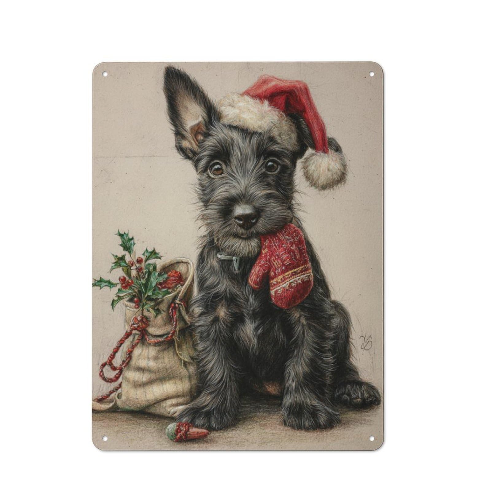 Junmoney Festive Pup With Mitten Vintage Metal Plaque 40X30cm For Dining Room Or Kitchen, For Home Decor Collectors Refreshing A Room In Autumn