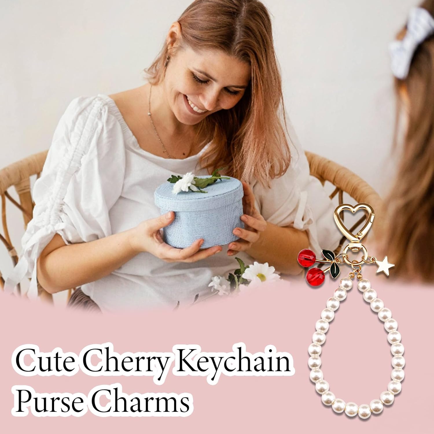 Cherry Keychain Cute Purse Charms Charm Chain For Kindle Pearl Keyring Bag Charms For Handbags Backpacks Keys Birthday Gifts Christmas Gifts - Image 2