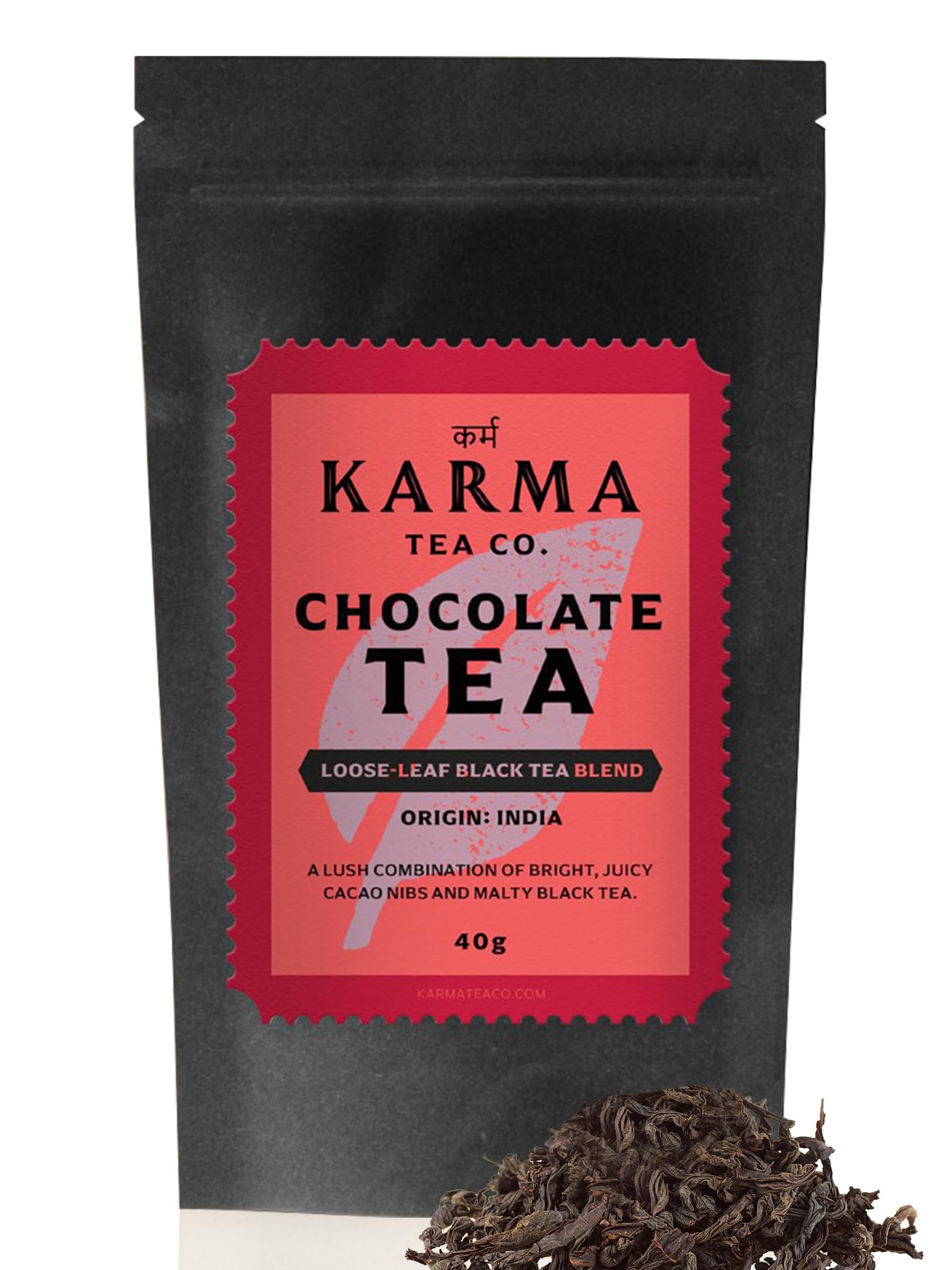 KARMA TEA CO.| Chocolate Loose Leaf Tea, 40 g (32 cups) | Blend of Pure Black Tea & Cacao Nibs from South India | Rich & Sumptuous | Rich in Antioxidants & Polyphenols