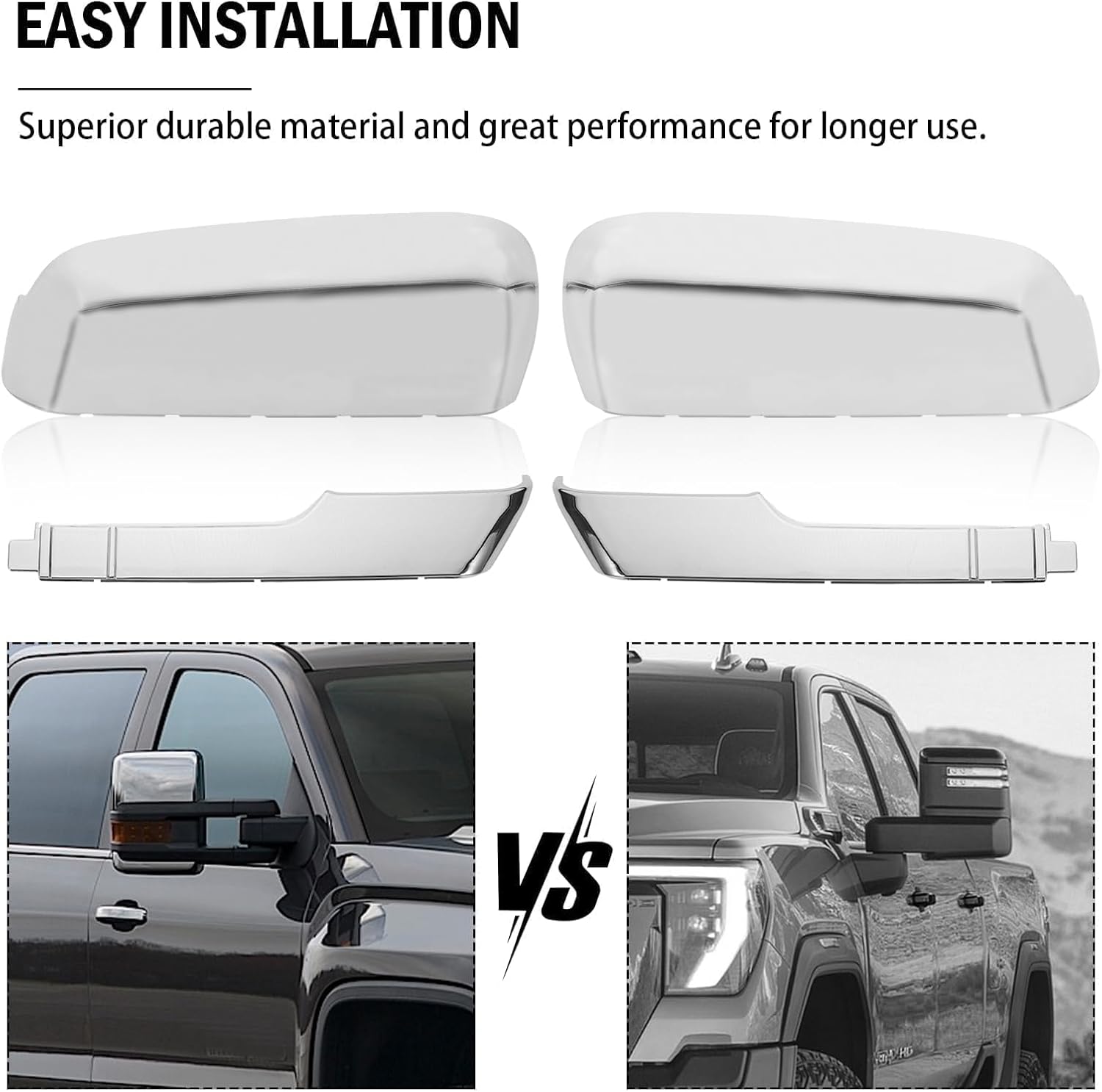 84468905 Chrome Tow Caps Tow Top+Side Clip-On Mirror Caps Sliver fits Silverado Sierra 2500HD 3500HD 2020-2025 Lower+Upper Door Mirror Replaces 84468911