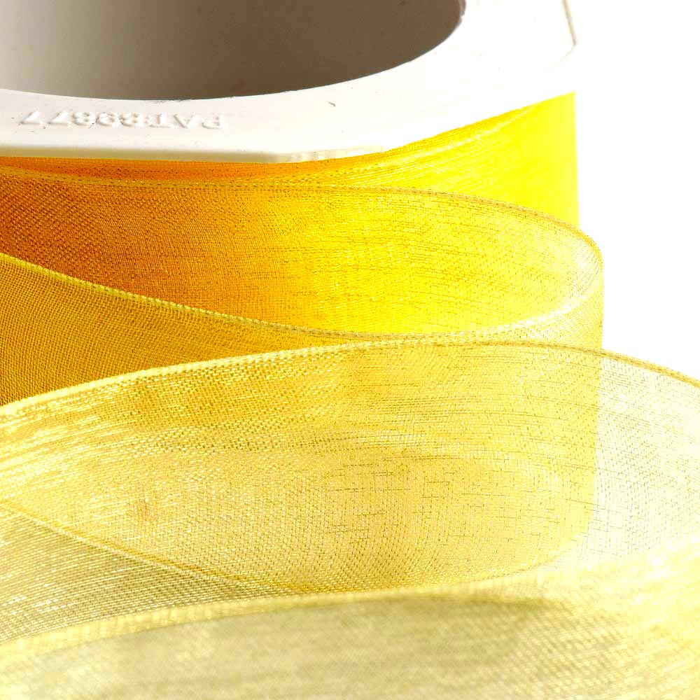Italian Options Organza Chiffon Ribbon, Sheer Organza Ribbons for Gift Wrapping, Presents, Crafting, Wedding, Flower Bouquets, Birthday, Decorations, Décor, 7mm x 50 Metre Roll, Bright Lemon