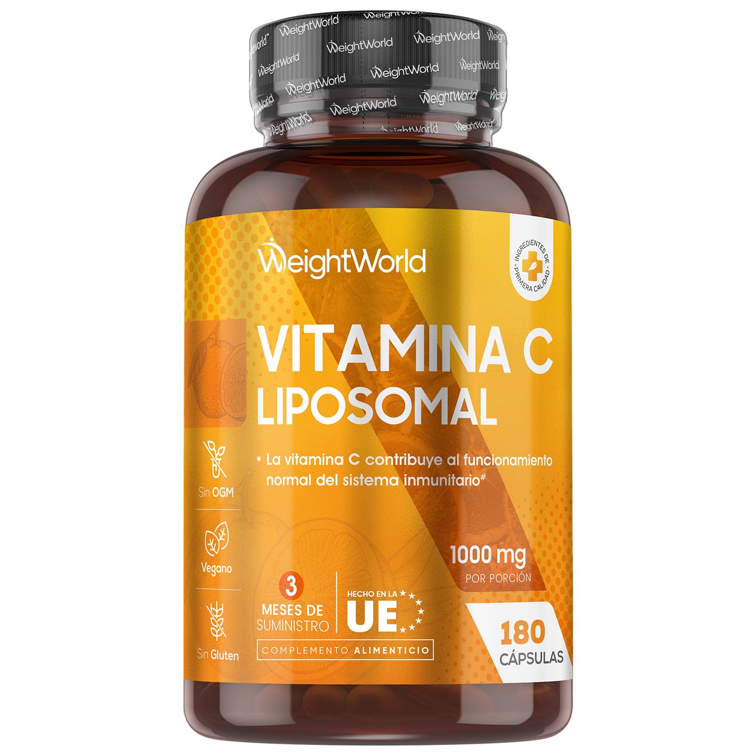 Vitamina C Liposomal 1000mg - 180 Cápsulas con Rosa Mosqueta - La Vitamina C Contribuye al Funcionamiento Normal del Sistema Inmunitario (EFSA) - Suplemento Vitamínico para 3 Meses, Vegano y Sin OGM