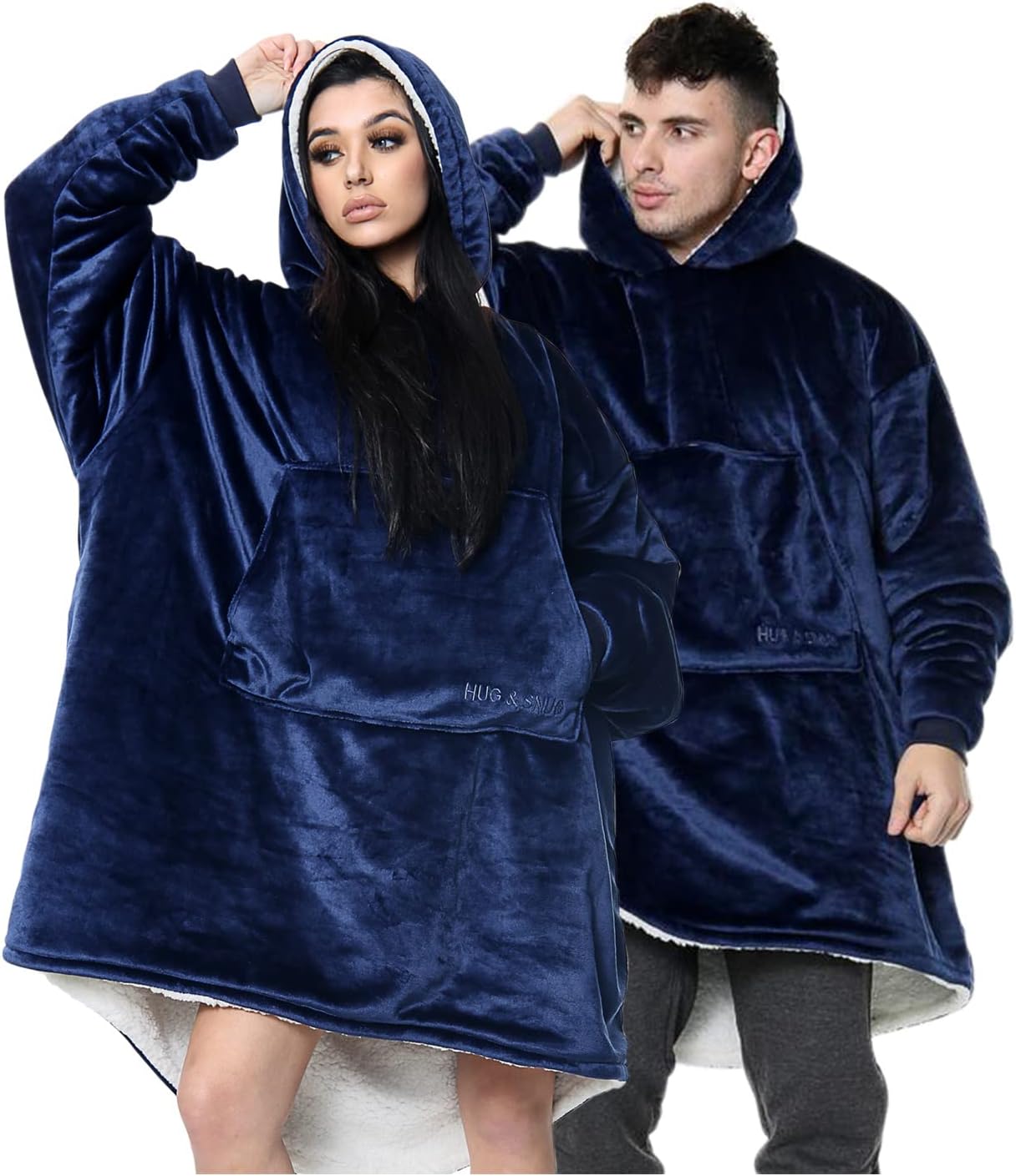 GC GAVENO CAVAILIA Super Warm Hooded Blanket Women Men - Super Soft Warm Comfortable Blanket Hoodie - Fleece Wearable Blanket with Front Pocket One Size Fit All - Navy