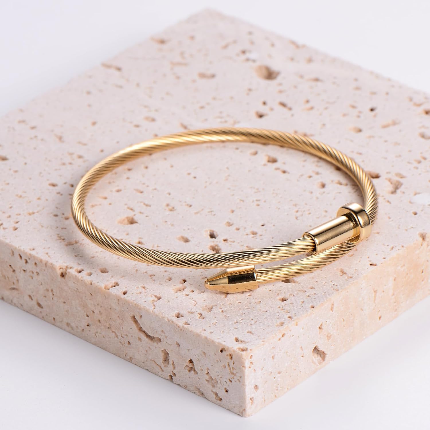 18K Gold Plated Womens Stackable Floral Gold Clover Bracelets Set Love Bangle Bracelets Non Tarnish, Nail Bracelet Set Trendy Jewelry,Gifts for Women's Day and Mother's Day - Image 6