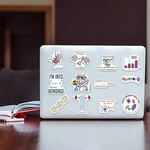 Miniatura 2 de SHOWSUP 100 calcomanías divertidas de biología para laptop y botellas de agua, paquete de calcomanías pequeñas para profesores y estudiantes,