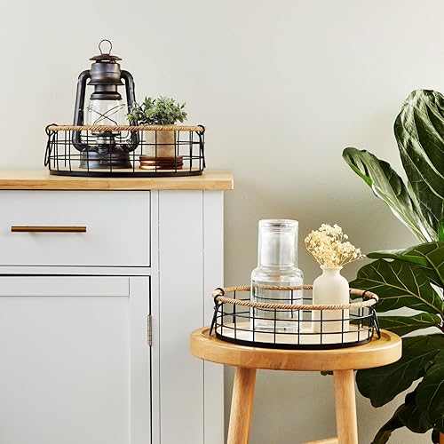 Miniatura 2 de Juvale Paquete de 2 cestas redondas de alambre con asas, bandejas de almacenamiento de metal para decoración del hogar (2 tamaños)