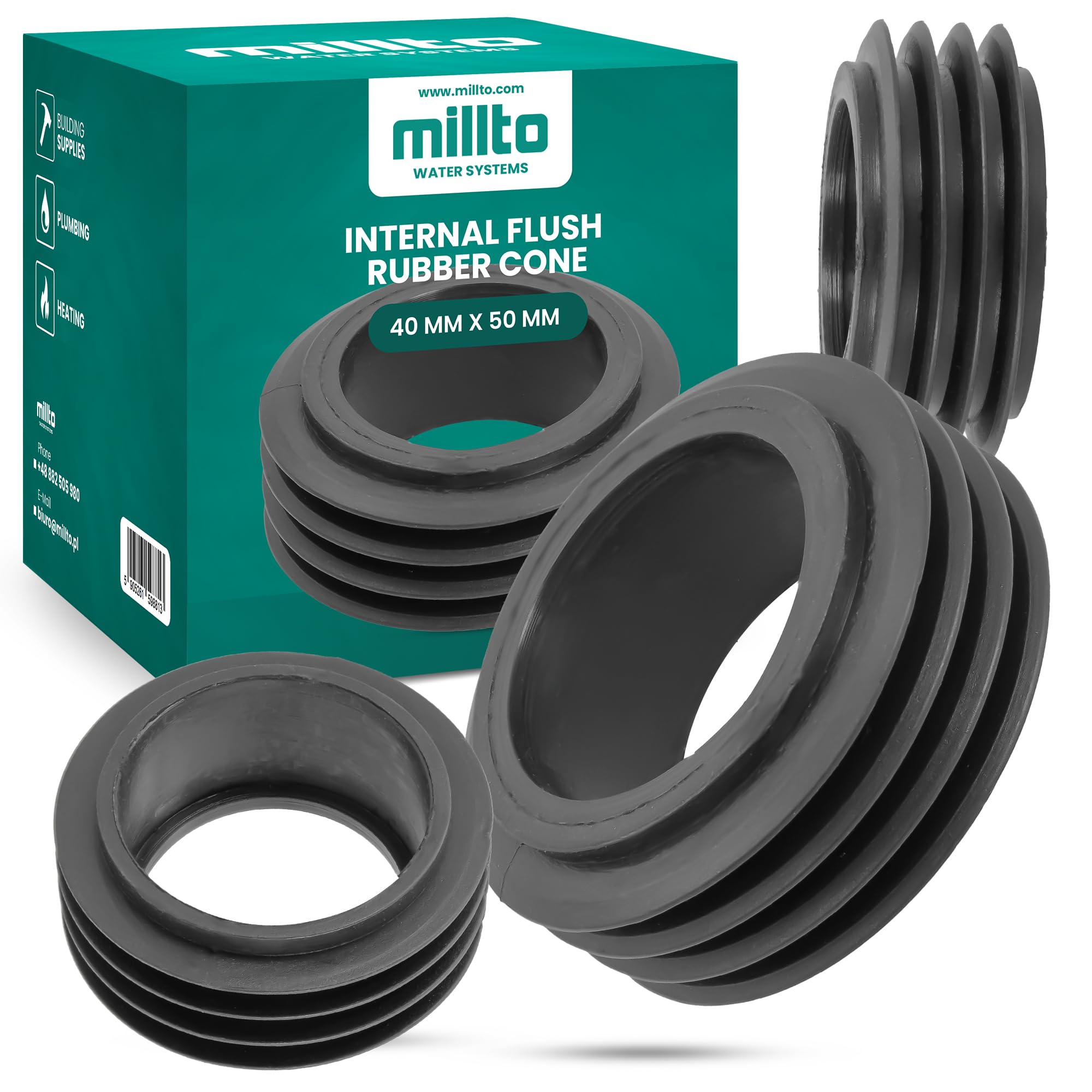 Millto™ Riduttore in Gomma a Filo Interno 40 x 50 mm - Guarnizione di Collegamento per WC e Tubi di Scarico - Connettore Sanitario