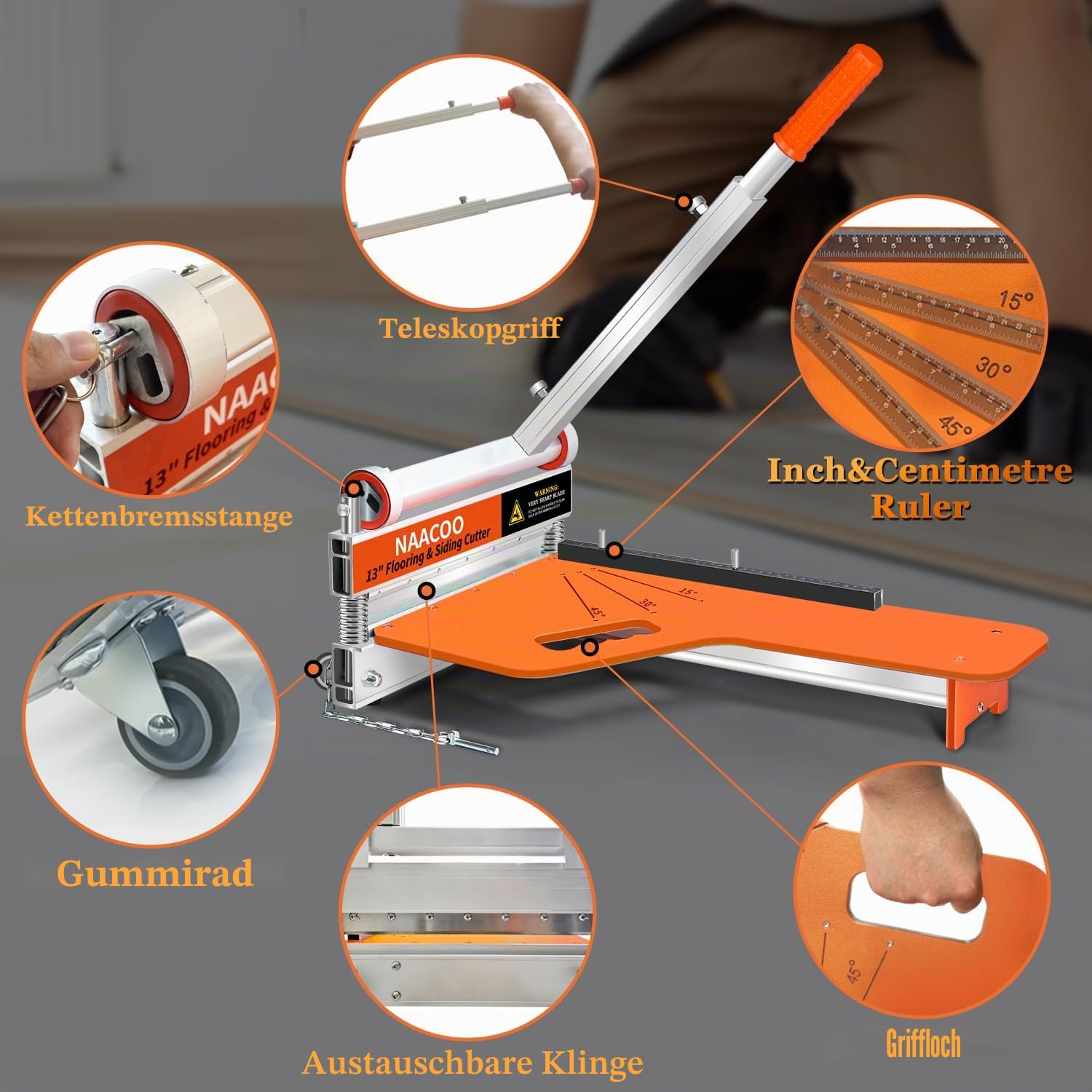 NAACOO Laminatbodenschneider, 33 cm, Vinyl-Bodenschneider mit Rad, Vinyl-Dielenschneider – nur 1 Schritt für Winkel- und Längenschneiden, Bodenbelag-Werkzeuge – schneidet Vinyl-Planken, Ingenieurholz,