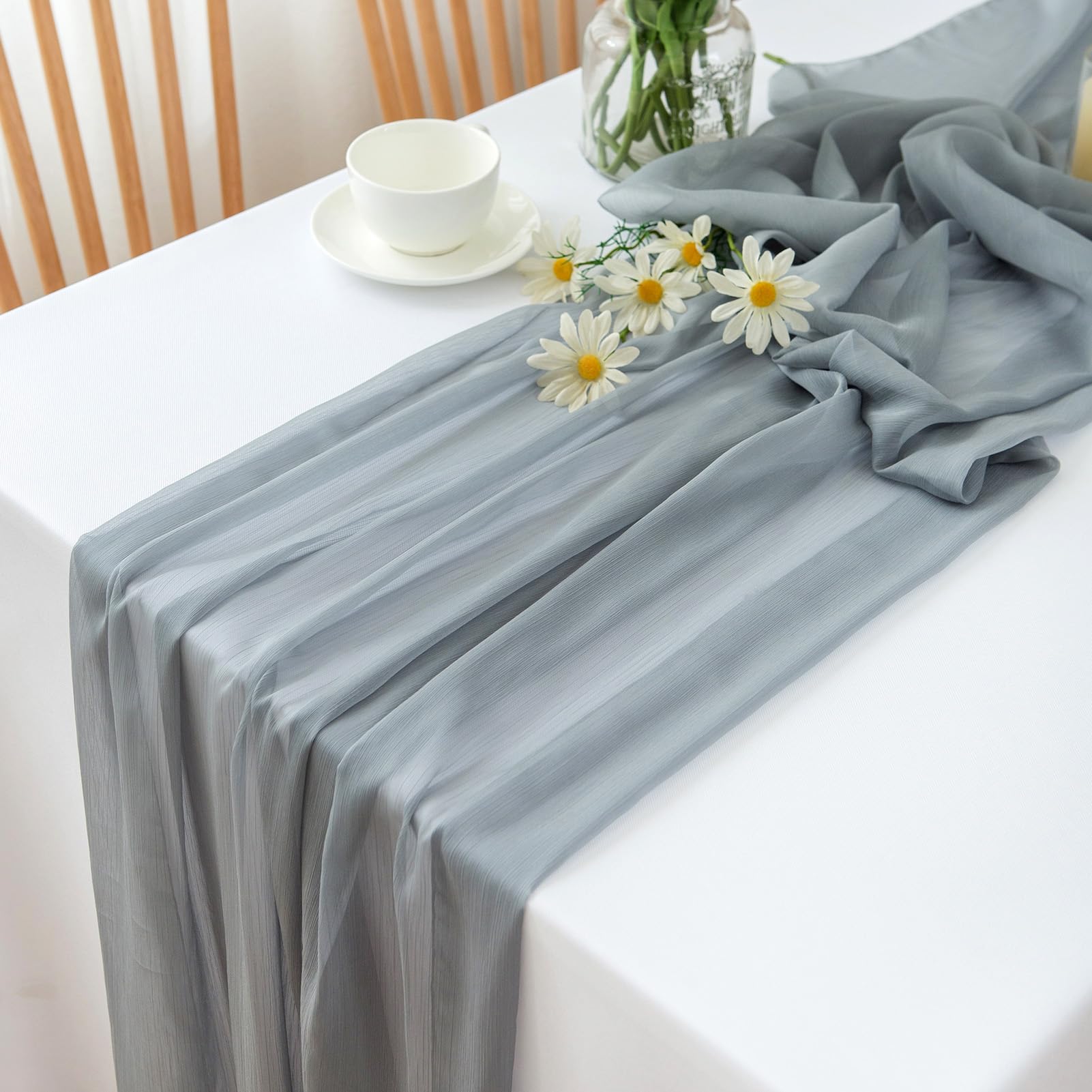 Sourcing Map Runner Da Tavola In Chiffon Celeste - 3 M X 69,8 Cm - Leggero Ed Elegante Per Matrimoni E Feste