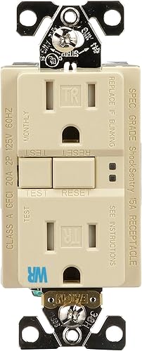 EATON TWRSGF15V Arrow Hart Receptáculo dúplex Gfci resistente a manipulaciones y a la intemperie, 125 Vac, 15 A, 2 polos, 3 cables, marfil