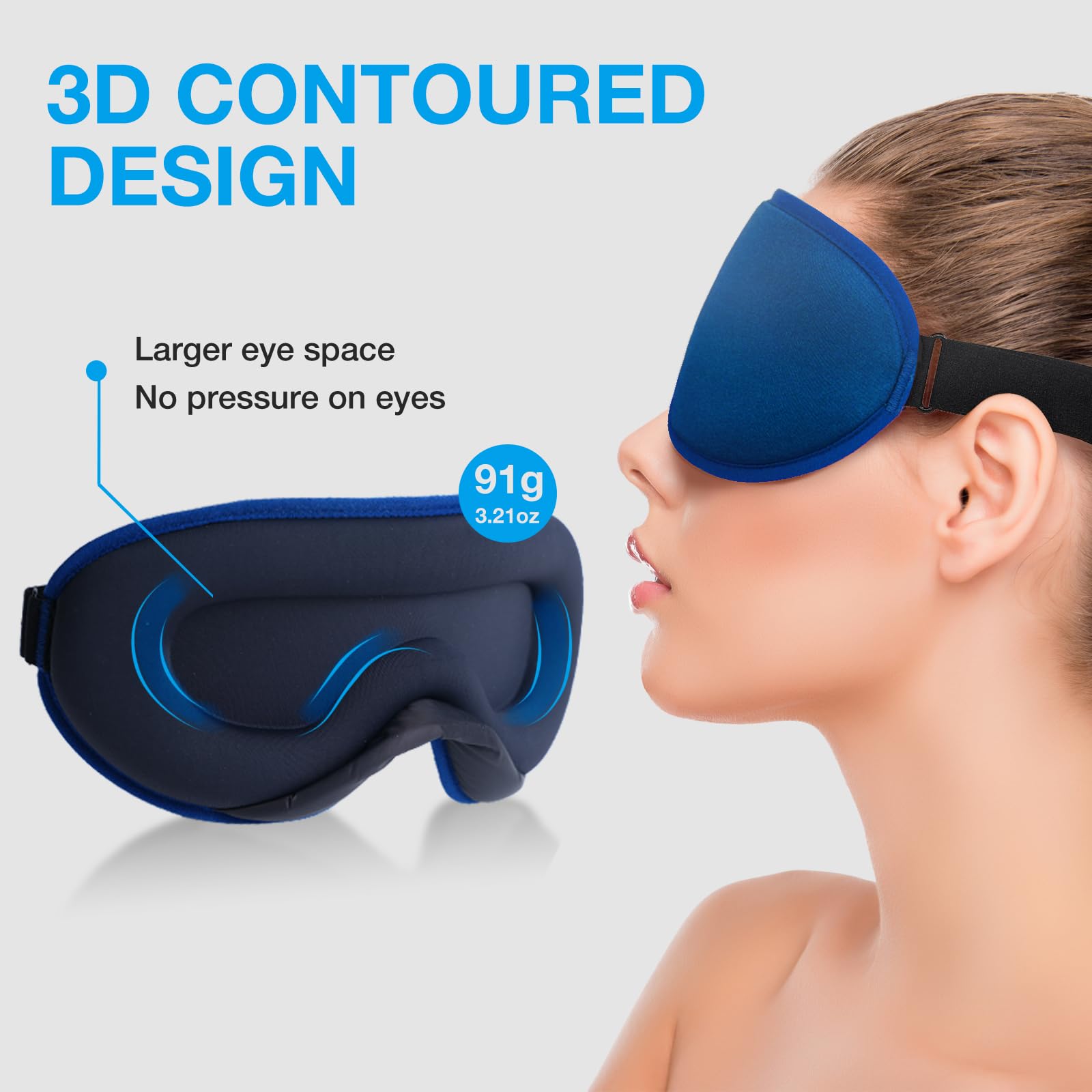 LYSIAN Cooling Sense - Antifaz 3D para dormir para mujeres y hombres, máscara de ojos con diseño contorneado con 5 pares de tapones para los oídos, bloquea la luz para un sueño profundo, color azul | Máscara opaca sin presión sobre los ojos, ajustable y c