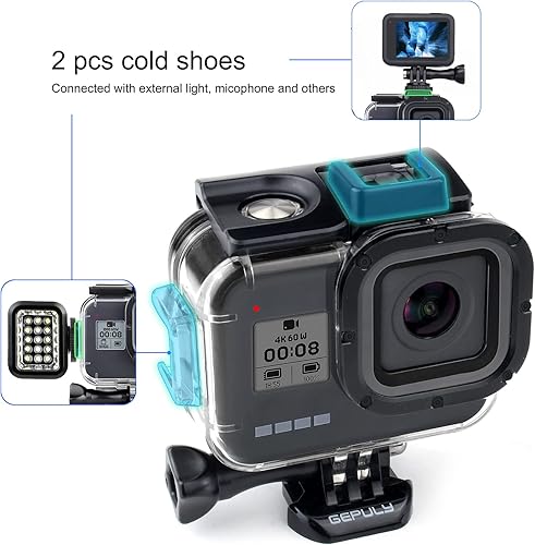 Miniatura 10 de Carcasa impermeable para GoPro Hero 8 Negro, doble ranura para zapata fría protectora subacuática carcasa para GoPro Hero 8 Cámara de acción negra