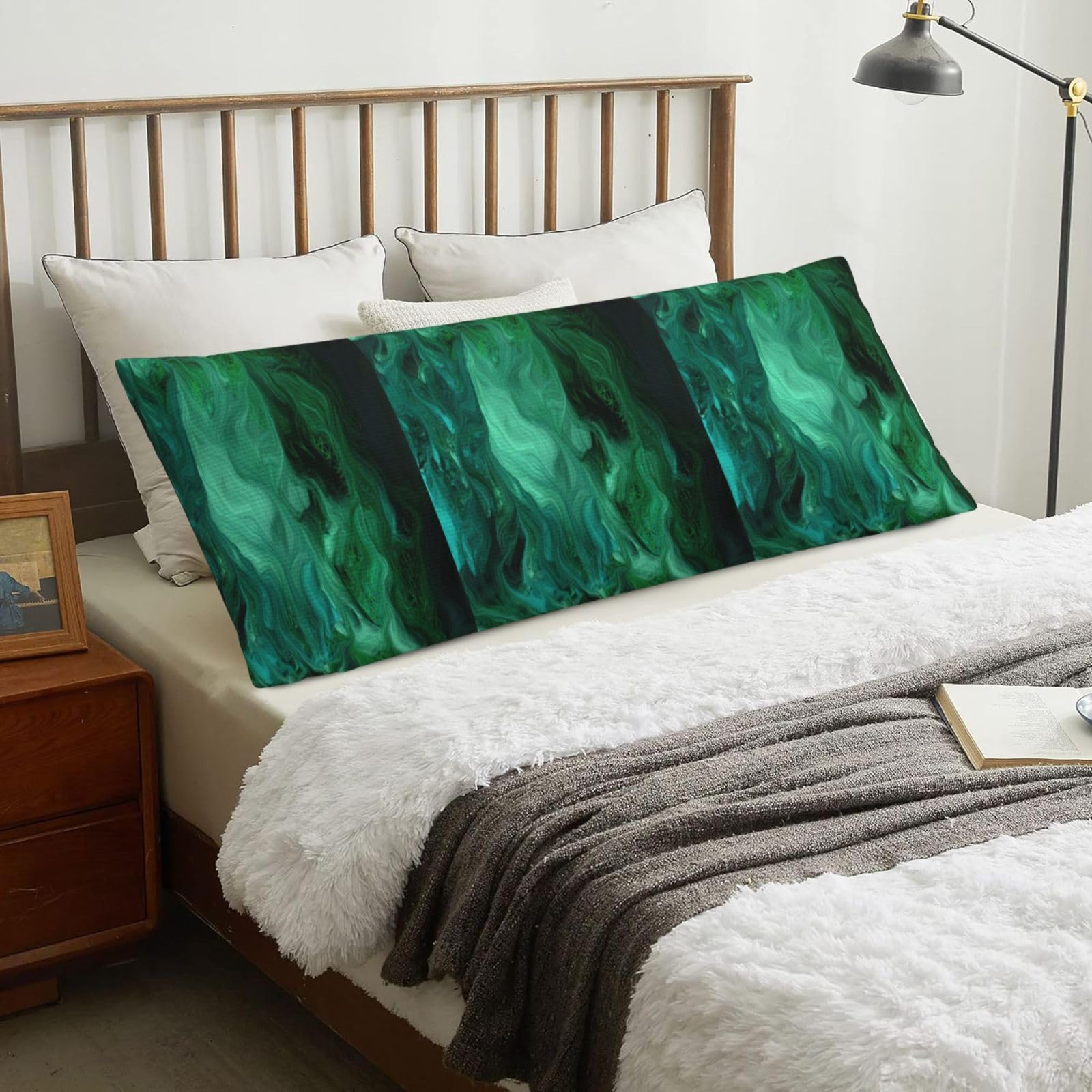 Emerald Green, Body Pillow Cover with Zipper,Long Body Pillowcase 20 x 60 in