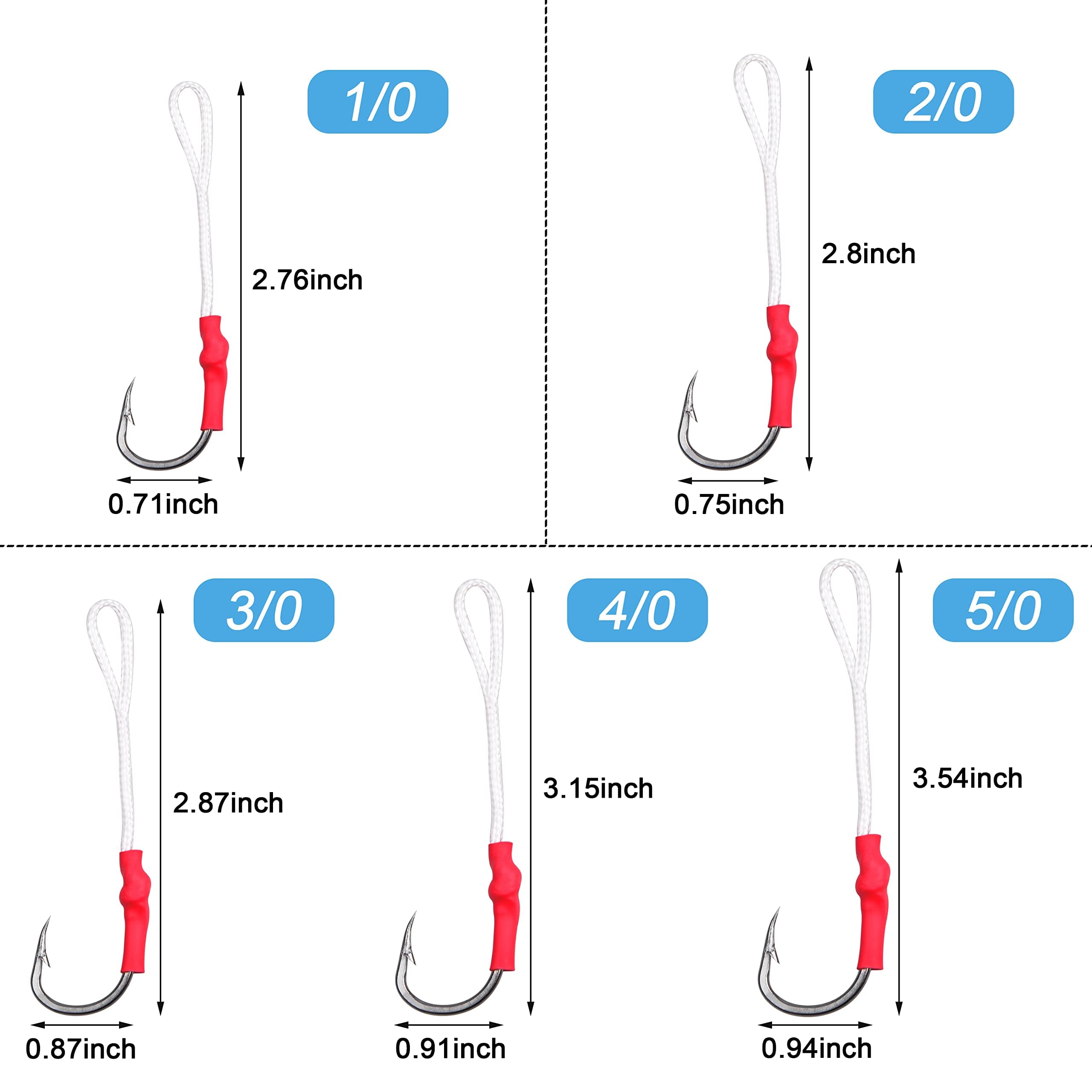 Assist Fishing Hooks with PE Braid Line for Jigging,50pcs Live Bait Stainless Steel Jigging Assist Hooks Vertical Butterfly Jig Hooks Slow Pitch Fishing Hook (2/0_50pcs) - Image 3