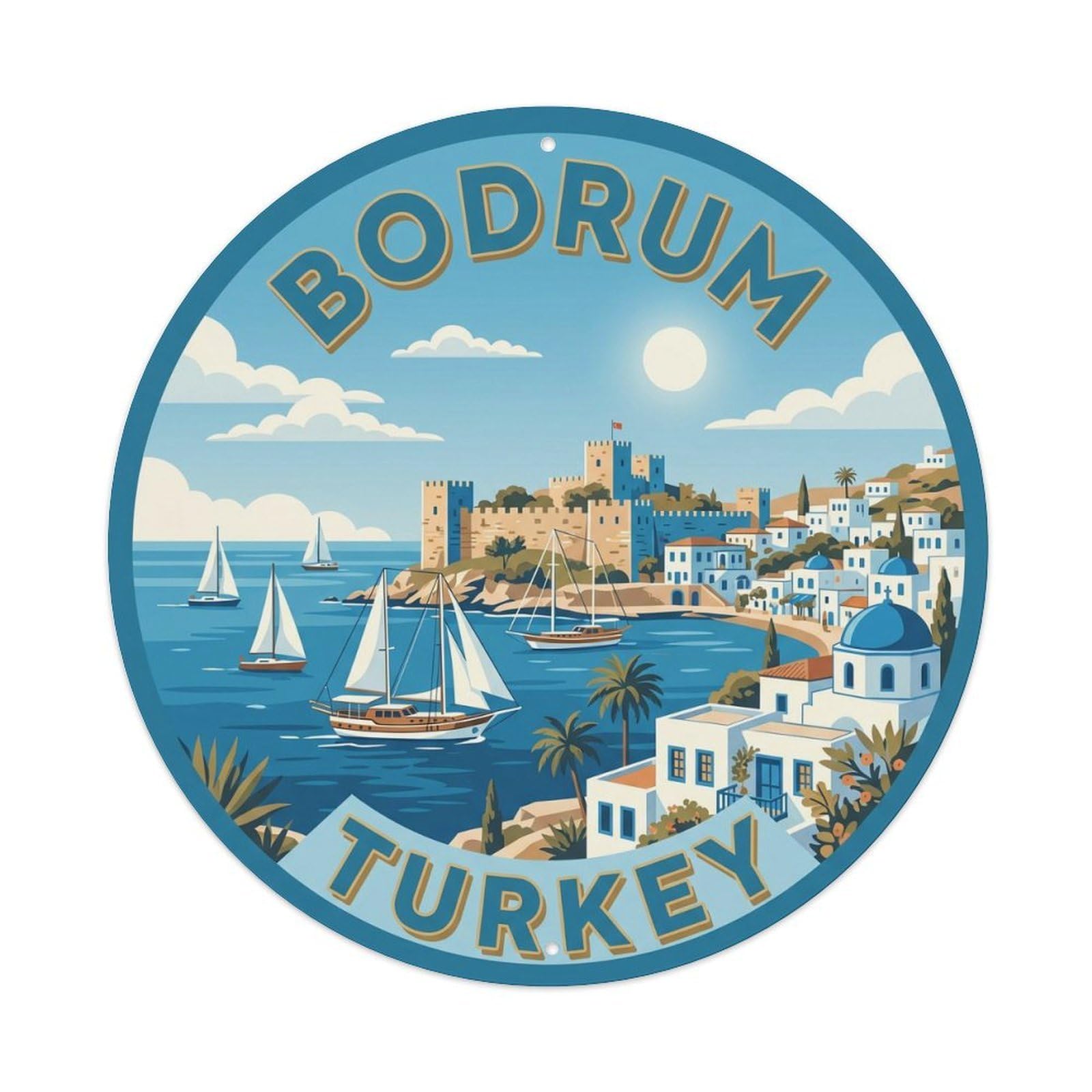 Yrnq 8X8inch Vintage Style Vintage Travel Turkey Bodrum Castle Metal Tin Sign