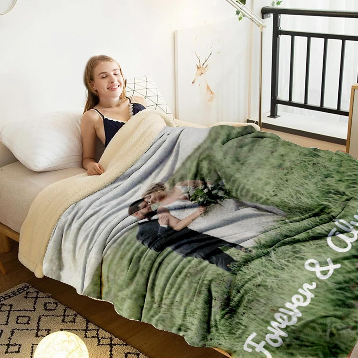 Custom Sherpa Fleece Photo Blanket - Soft Thick Warm Fluffy Throw for Couch, Bed - Customized Tapestry Blanket Family Winter Gifts for Couples, Mom, Dad, Kids - Color01