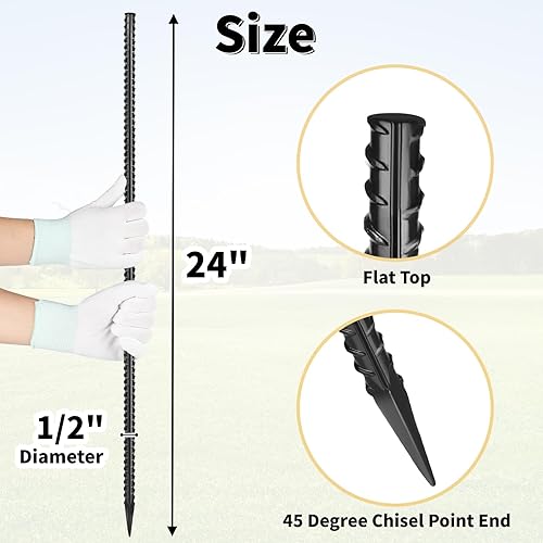 Miniatura 2 de Besitu Estacas rectas de barras de refuerzo de 24 pulgadas (paquete de 20), estacas de metal de acero de 12 pulgadas de diámetro para jardín con