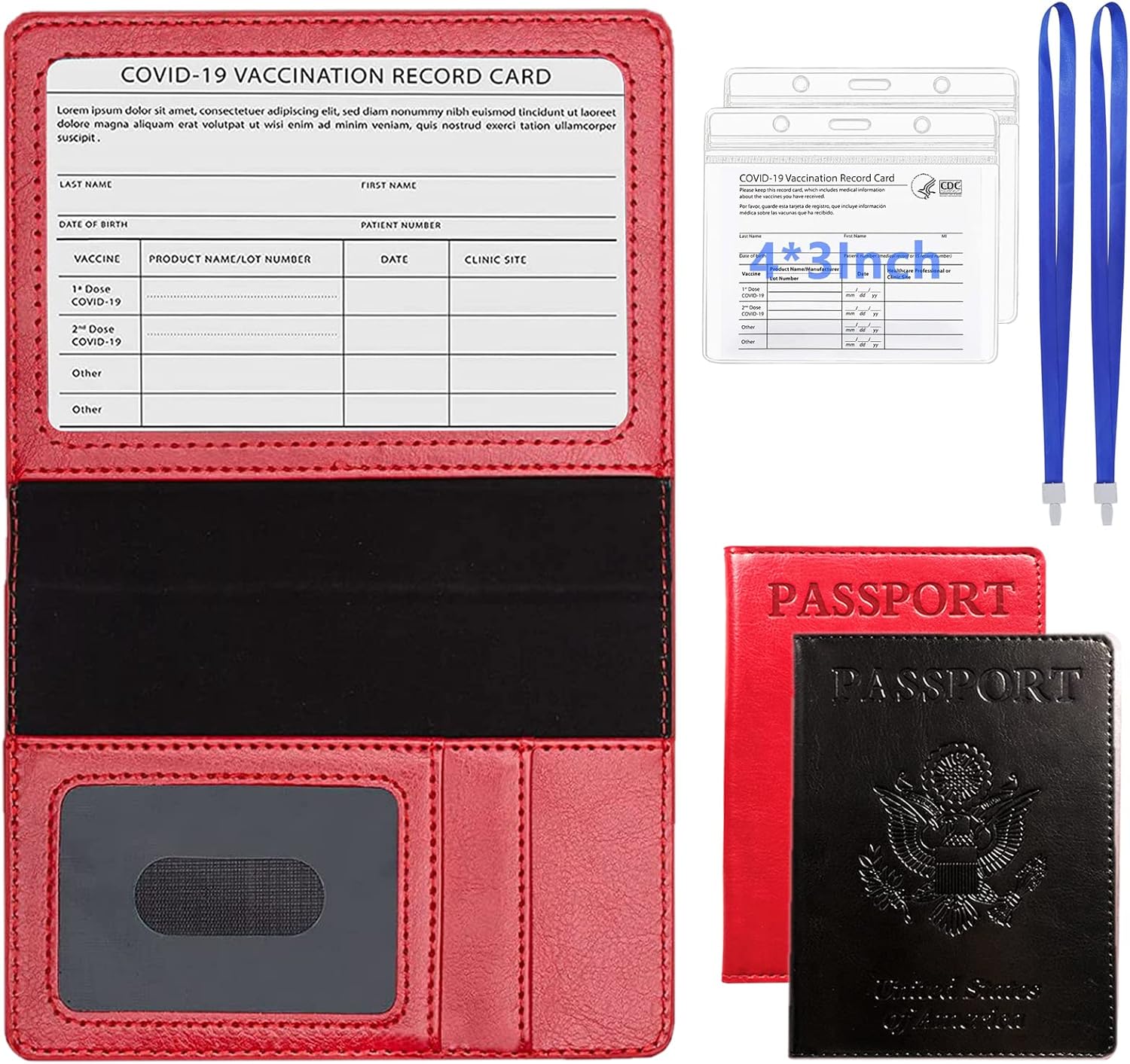 Redify 2 Pack Passport and Vaccine Card Holder Combo – PU Leather Passport Holder with Vaccine Card Slot, Travel Passport Wallet for Women and Men, Family Passport Cover Case (Black, Red) Redify 2 Pack Passport and Vaccine Card Holder Combo – PU Leather Passport Holder with Vaccine Card Slot, Travel Passport Wallet for Women and Men, Family Passport Cover Case (Black, Red)