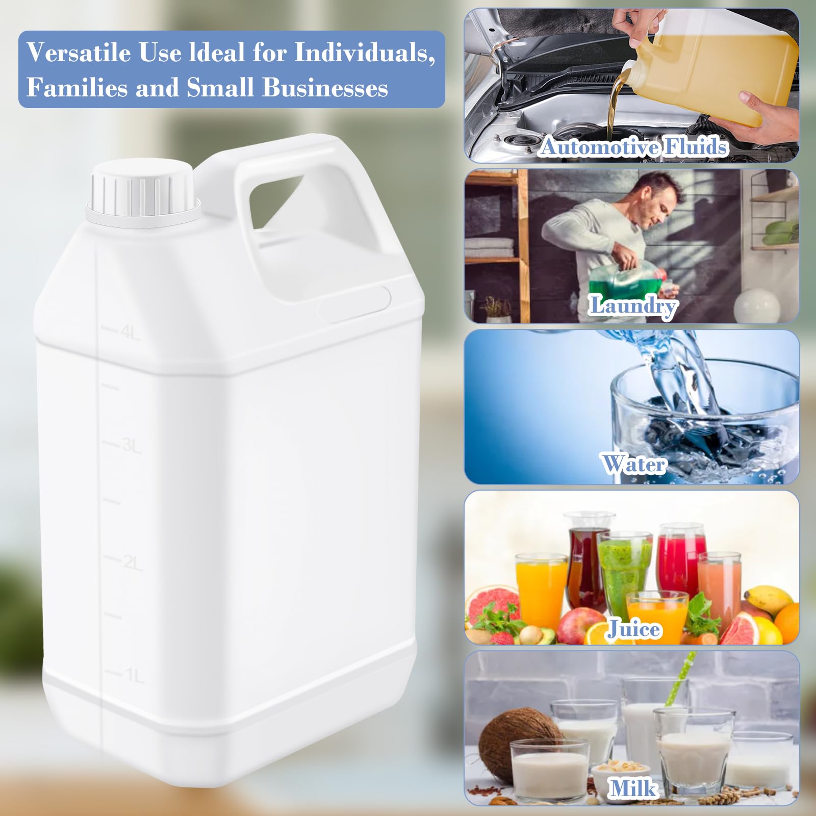 2 jarras de 1 galón con tapas, recipientes de plástico vacíos con tapas, contenedor de aceite, botella de almacenamiento cuadrada de plástico para líquidos, agua, lavandería, jabones, detergentes, uso