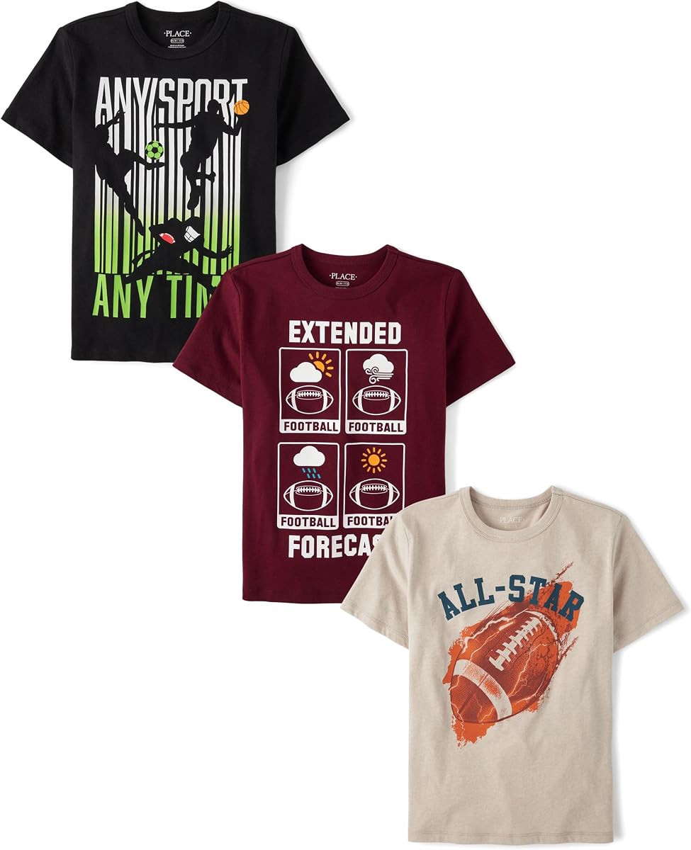 Boys,Sports Short Sleeve Graphic T-Shirts,multipacks,Forecast/All-Star/Any Sport 3-Pack,Small