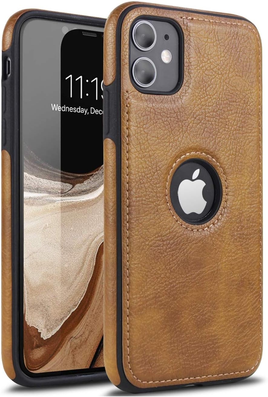 Retro Leather Case for iPhone 11 Anti-Knock Back Cover Soft TPU Business Shell Phone Case (Brown, for iPhone 11)…