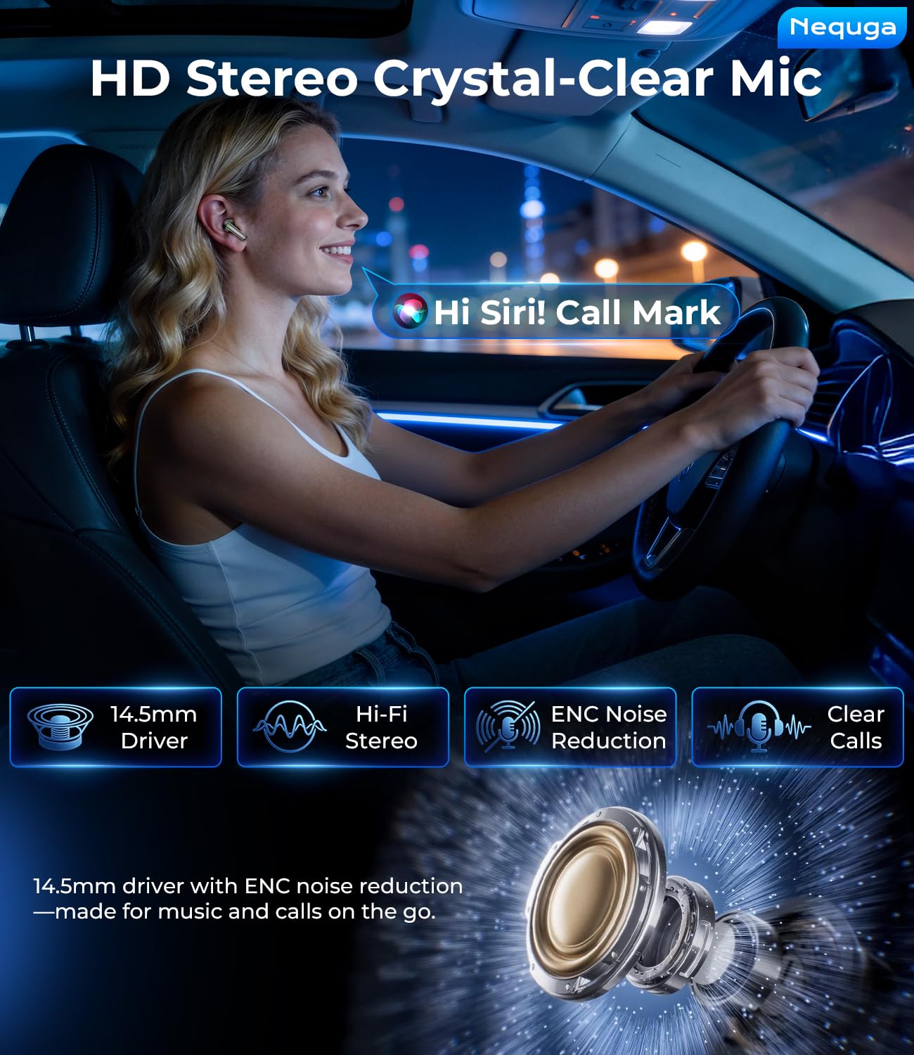 Wireless Earbuds Bluetooth Headphones, 50H Playtime Ear Buds with Mic, LED Digital Display Charging Case, IPX7 Waterproof, Deep Bass Stereo, in-Ear Earphone for iPhone Andriod Phone - 4