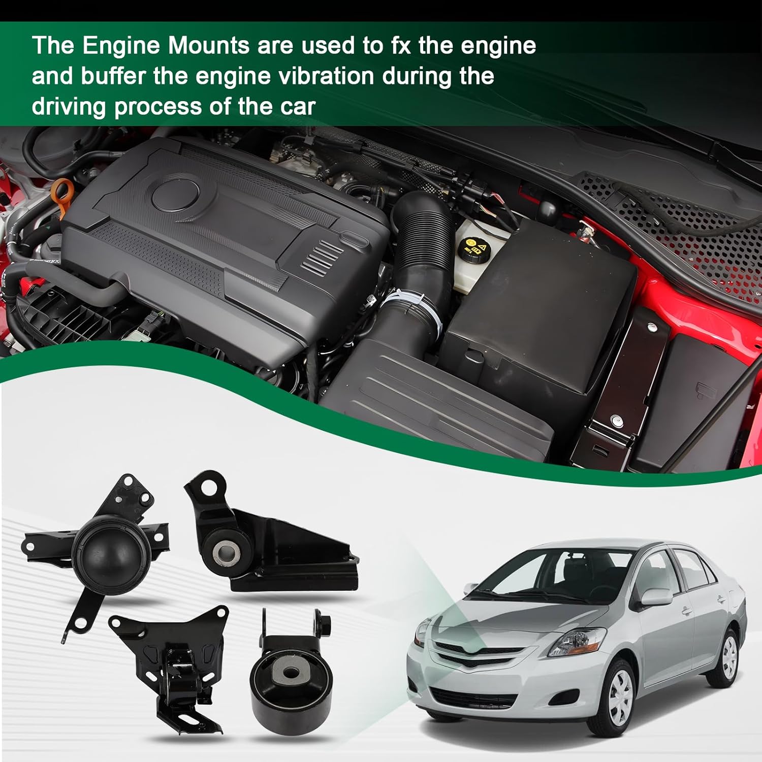 SCITOO Engine Motor Mount Transmission Mount Torque Strut Mount Set For Toyota For Yaris 2006-2011 2015-2017 Replace OE A4254 A62087 A62075 A62044 A62068 A4237