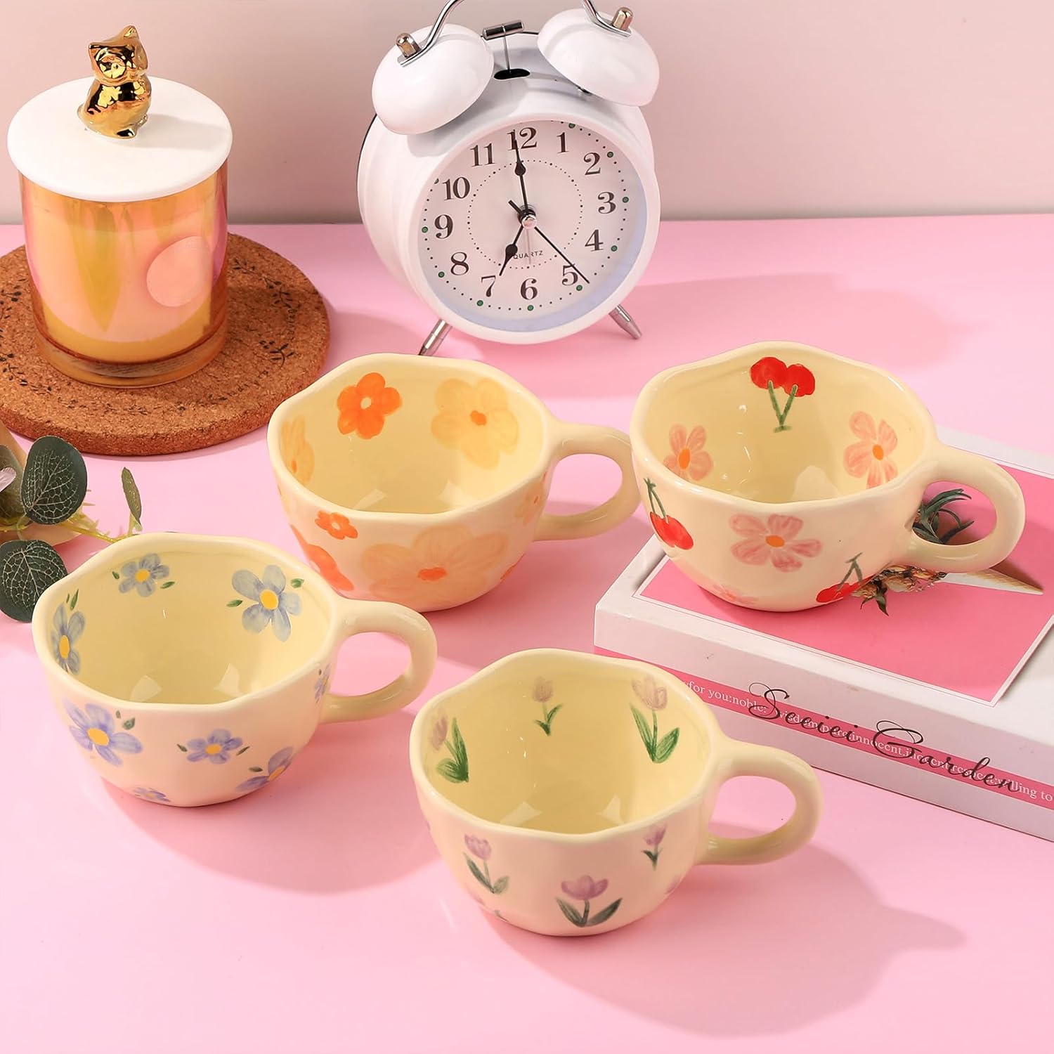 VanEnjoy Ceramic Cup, Cute Coffee Mug, Strawberry Mug, Aesthetic Coffee Mug, Retro Flower Mug, Ceramic Tea, 10oz/300ml for Tea Coffee, Milk and Oatmeal - Image 4