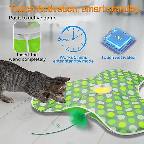 Miniatura 4 de Juguetes interactivos para gatos recargables, moviendo plumas ocultas, chirriante de ratón real, juguete activado por tacto, juguetes de ejercicio