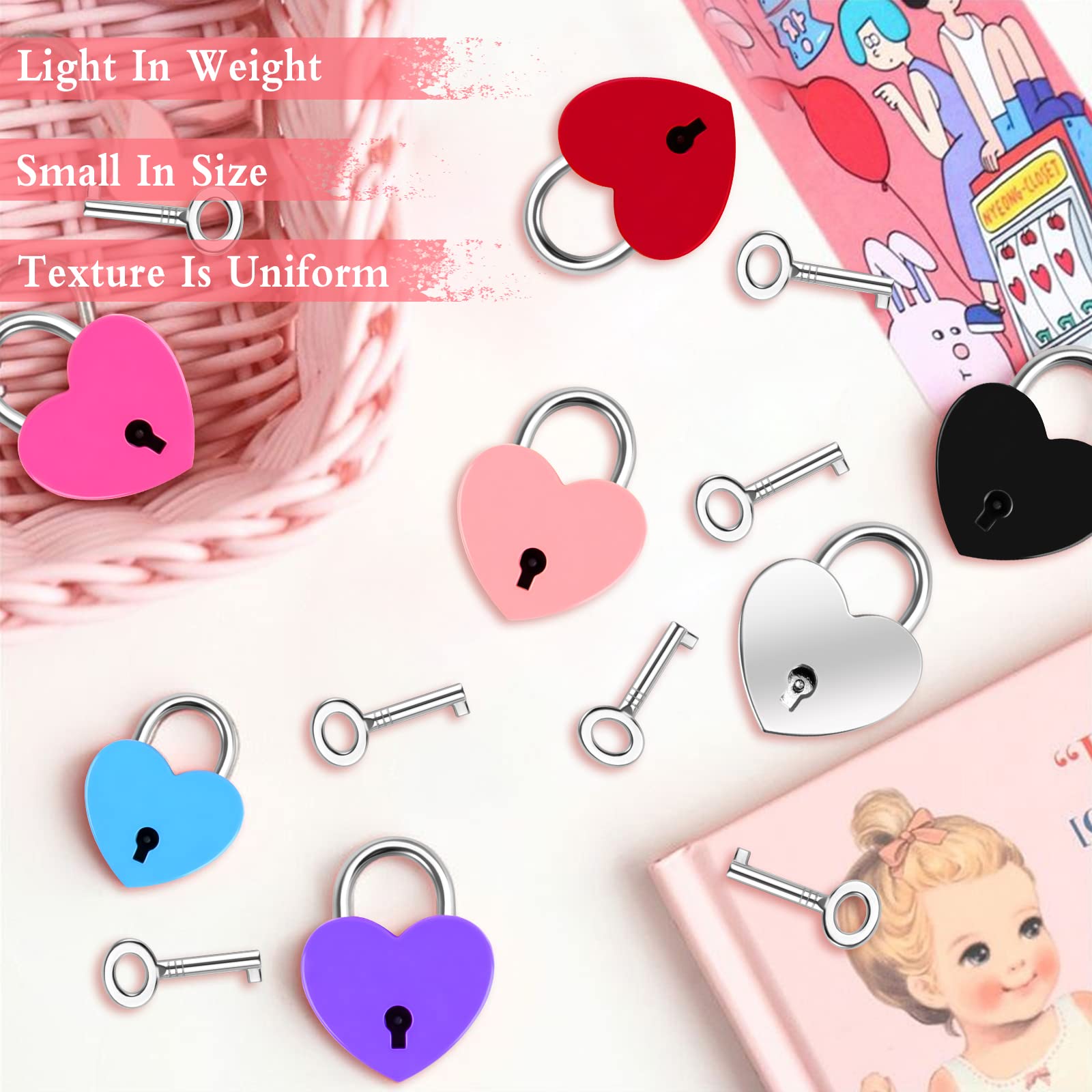 Cadenas Vintage 7 Pcs Petit Cadenas En Forme De Coeur Avec Clé, Mini Serrures Amour Alliage Décorative, Cadeau Pour Petit Ami Petite Amie, Convient à Journal Valise Bagage Boîte De Rangement(Multicolore Petit