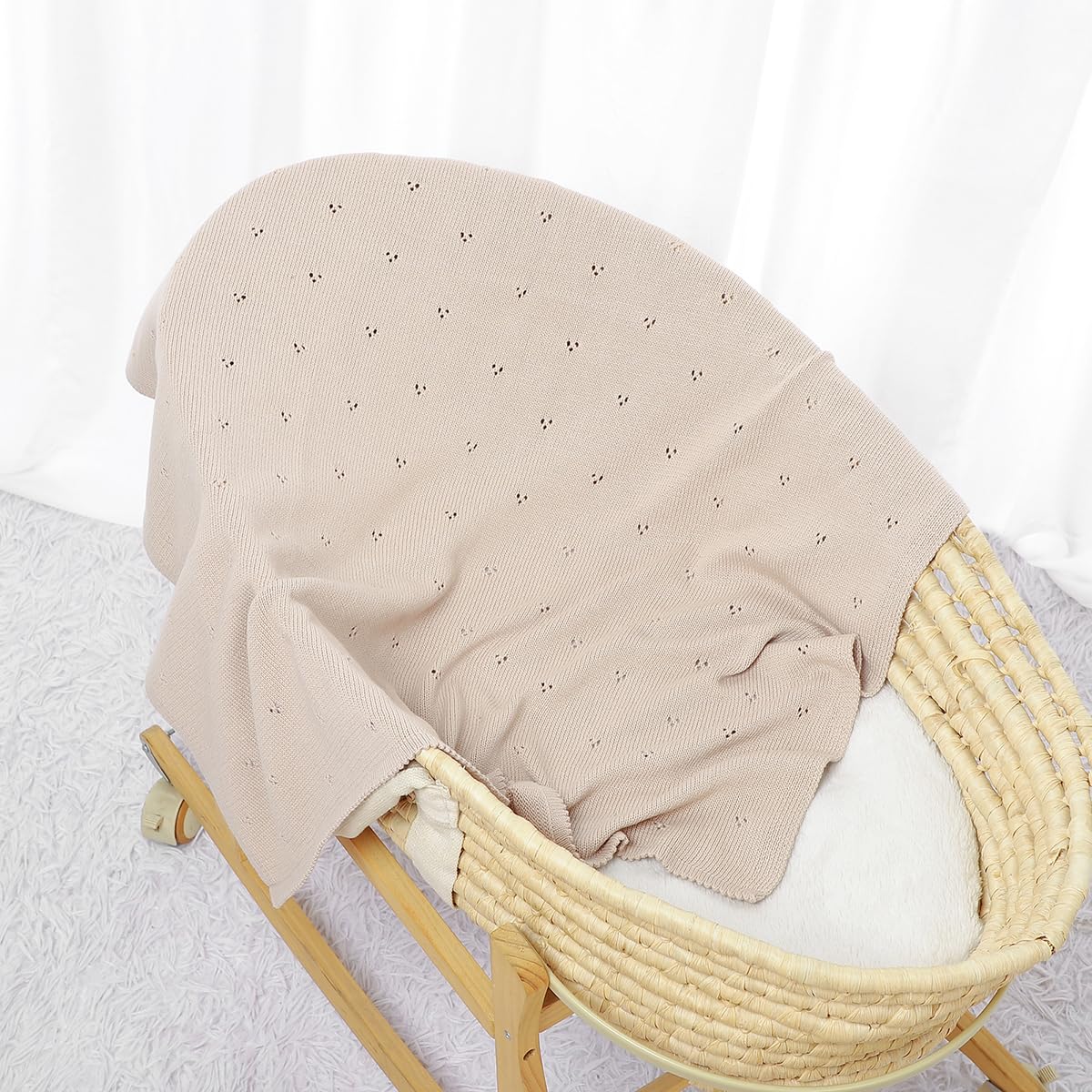 DovFanny Cotton Cellular Baby Blanket Knitted Soft Blanket for Newbron Baby Boy and Girls 100 x 80cm - Image 4