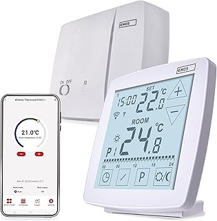 EMOS GoSmart - Smart Home Raumthermostat mit App - WiFi - Open Therm Thermostat - tragbare Steuereinheit mit Touch-Bedienung - energiesparend - Tuya, Smart Life, Google Assistant und Alexa kompatibel