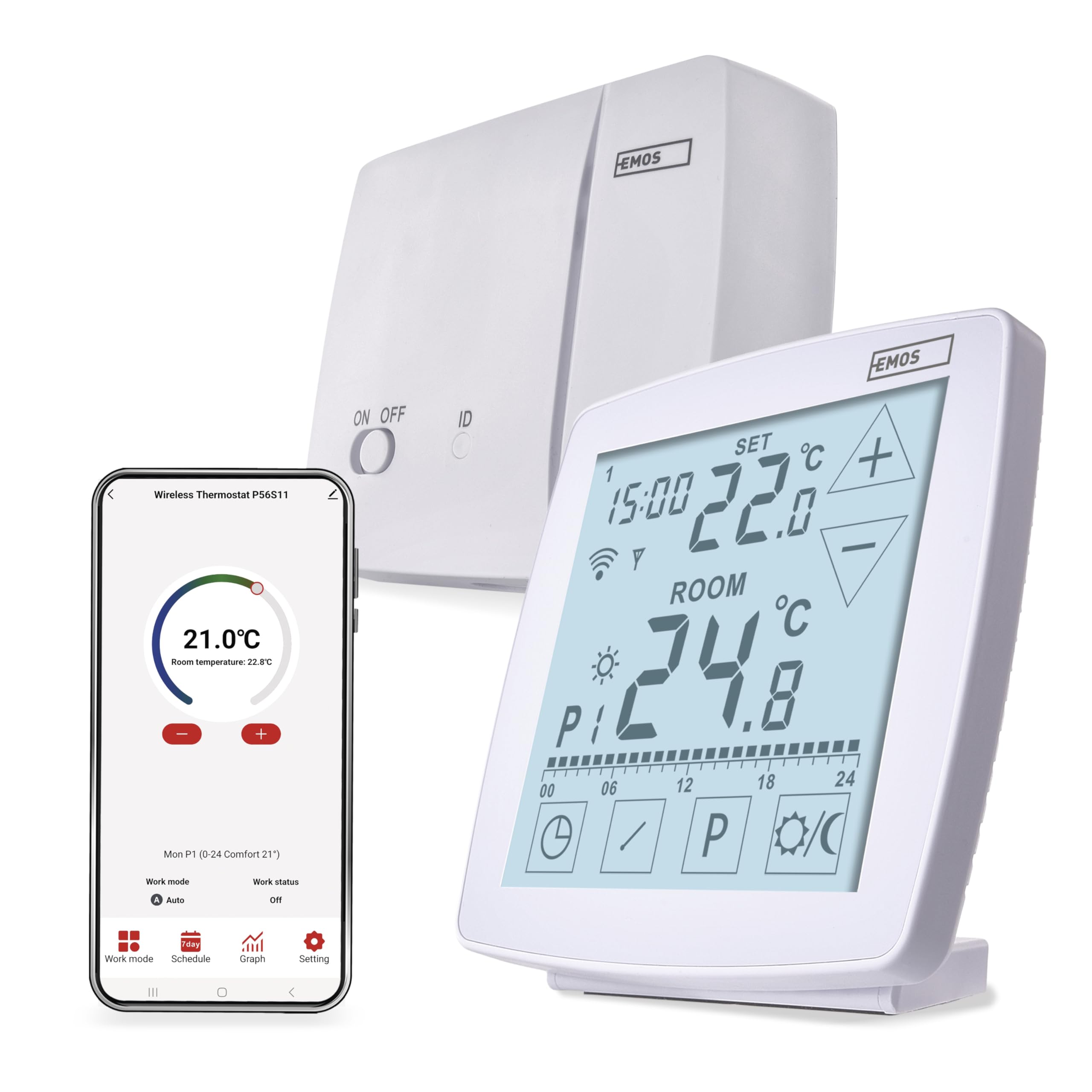 EMOS GoSmart Home Termostat pokojowy z aplikacją, WiFi, termostat otwarty, przenośny sterownik z dotykowym sterowaniem, energooszczędny, kompatybilny z Tuya, Smart Life
