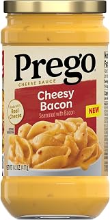 Prego Cheesy Bacon Cheddar Cheese Sauce, 14.5 oz Jar - Creamy Real Cheese & Bacon Flavor for Pasta, Nachos & Dips