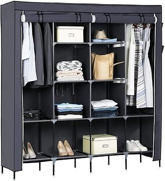 Wardrobe Shelves Portable Clothes Closet Storage Organizer, Non-Woven Fabric Cover for Bedroom, Department,Living Room, Easy Assembly Grey