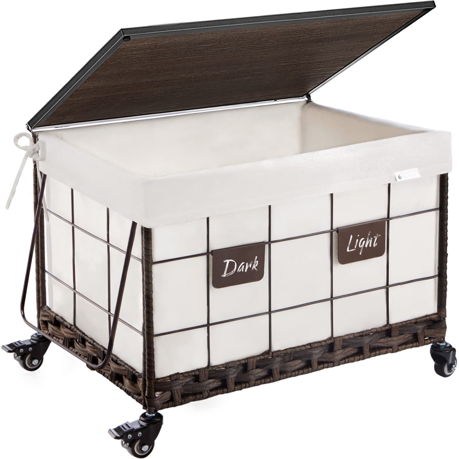 GREENSTELL Storage Basket with Wheels and Lid, 105L Handwoven Large