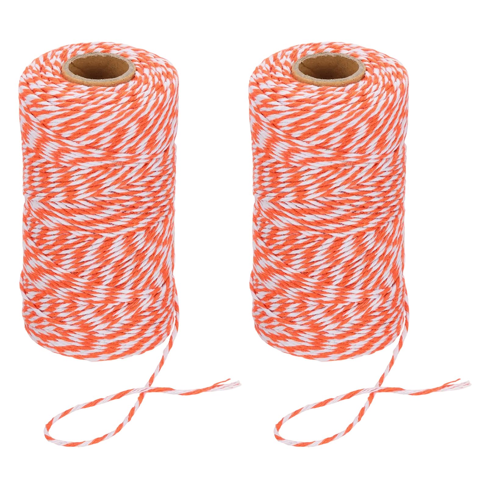 PATIKIL 100m Butcher String Twine, 2 Roll 2mm Cotton Bakers Decorative Twine String Rope Cord for Gift Wrapping Arts Crafts Party Kitchen Gardening, Orange White
