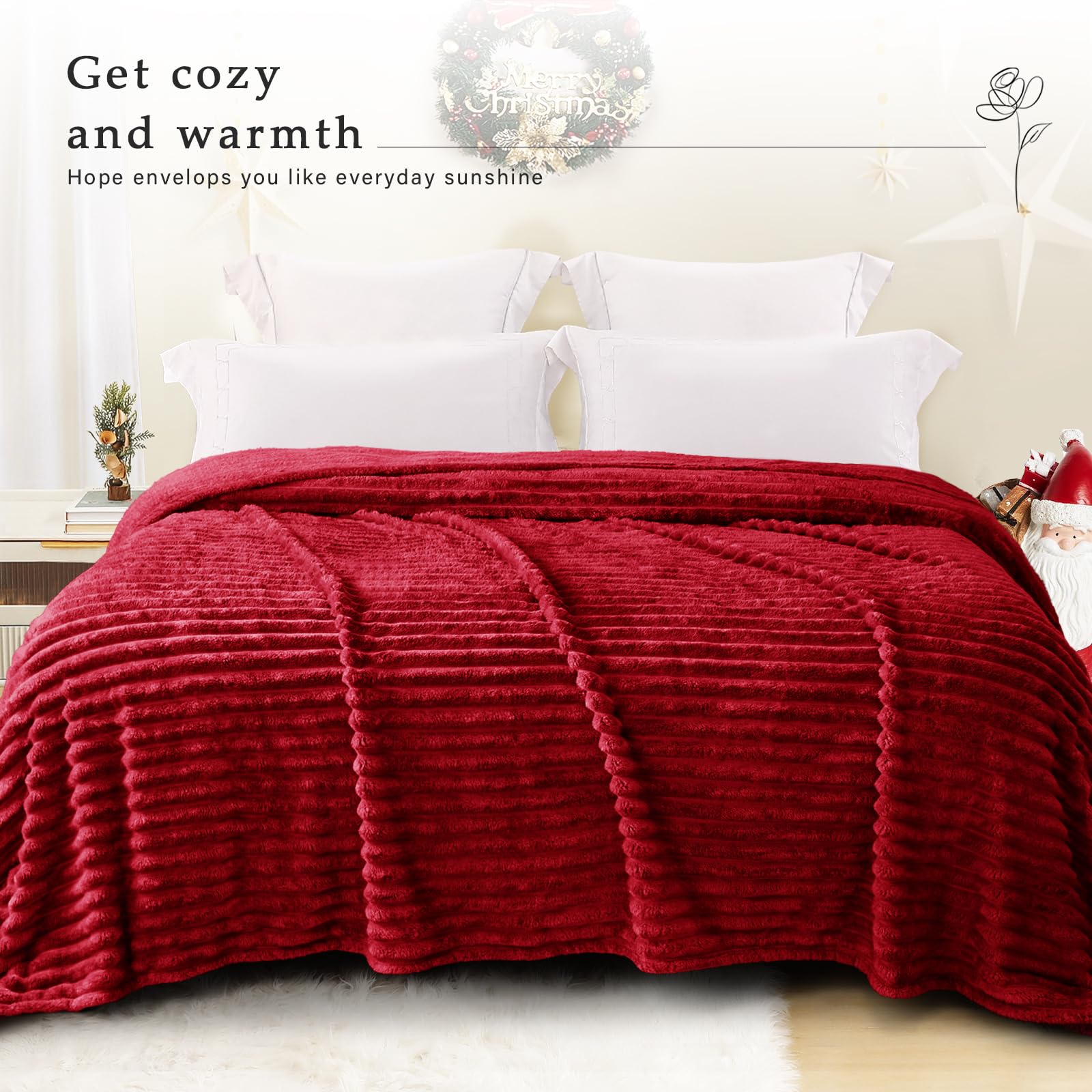 Exclusivo Mezcla Double Size Flannel Fleece Blanket, Super Soft Striped Jacquard Bed Blanket - Image 2