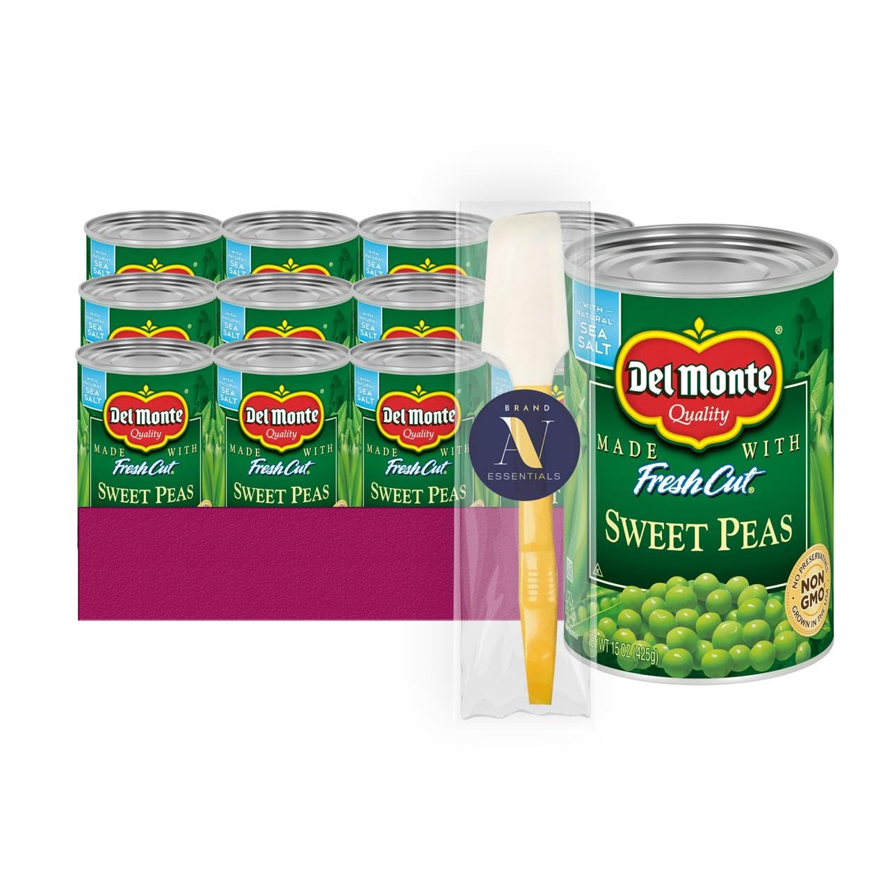 Del Monte - Lavinia Essentials Bundle: 12- Pack of Sweet Peas Canned Vegetables 14.5 oz Can + 1 Utility Prop