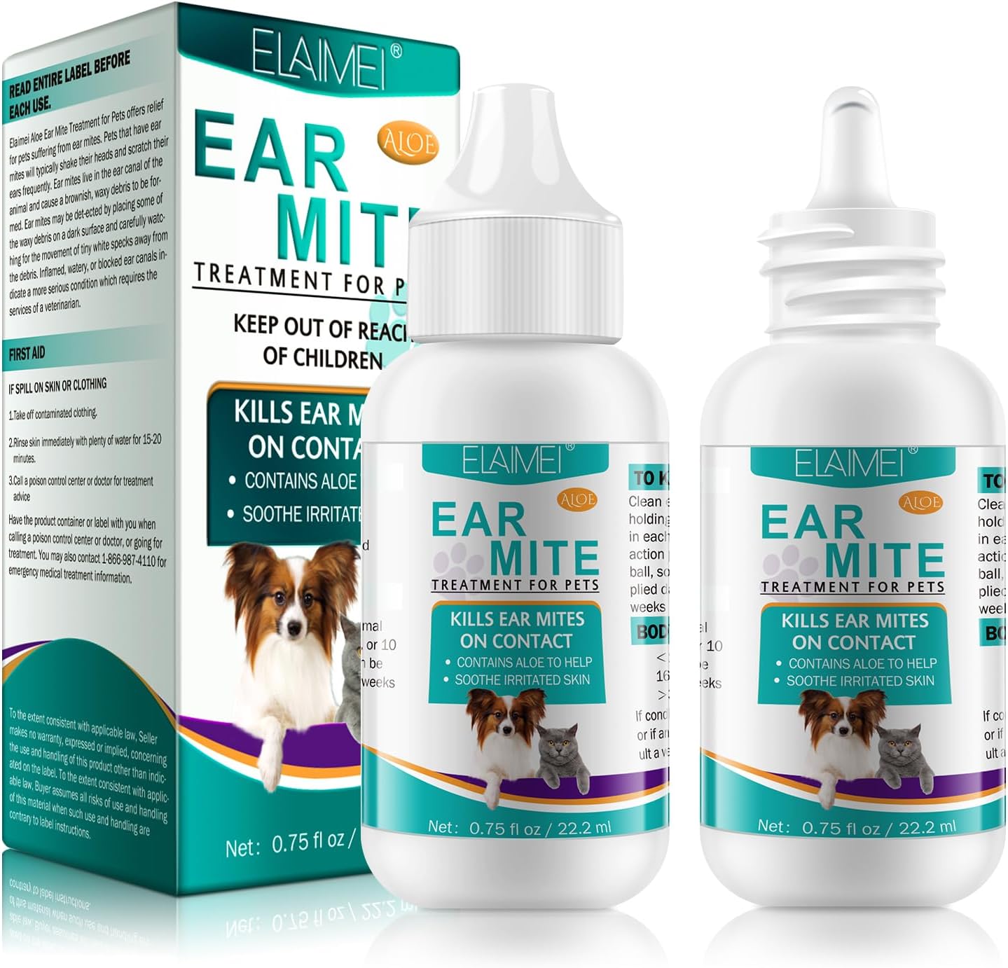Dog Ear Cleaner Ear Infection Treatment for Dogs & Cats, Pet Ear Mite