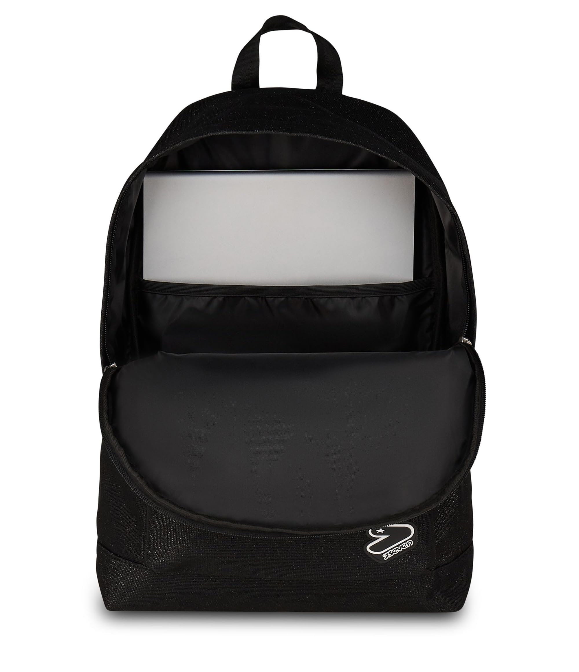 Seven Zaino Mono Scomparto Americano Shiny, Nero, Effetto Brillantini, Tasca Frontale, Scuola Media e Superiore, Ragazza