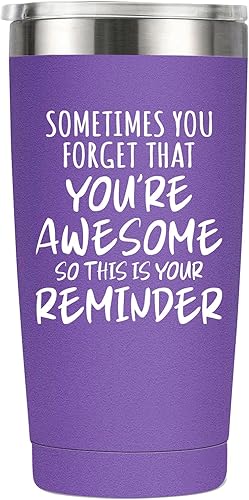 Regalos inspiradores para mujeres que lo tienen todo vaso morado de 20 onzas, taza de café Sometimes You Forget You're Awesome (Sometimes You Forget