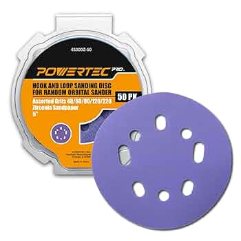 Mork Z-PRO5.8スライド POWERTEC PRO 50PK, 5 Inch Sanding Discs Hook and Loop, 40/60
